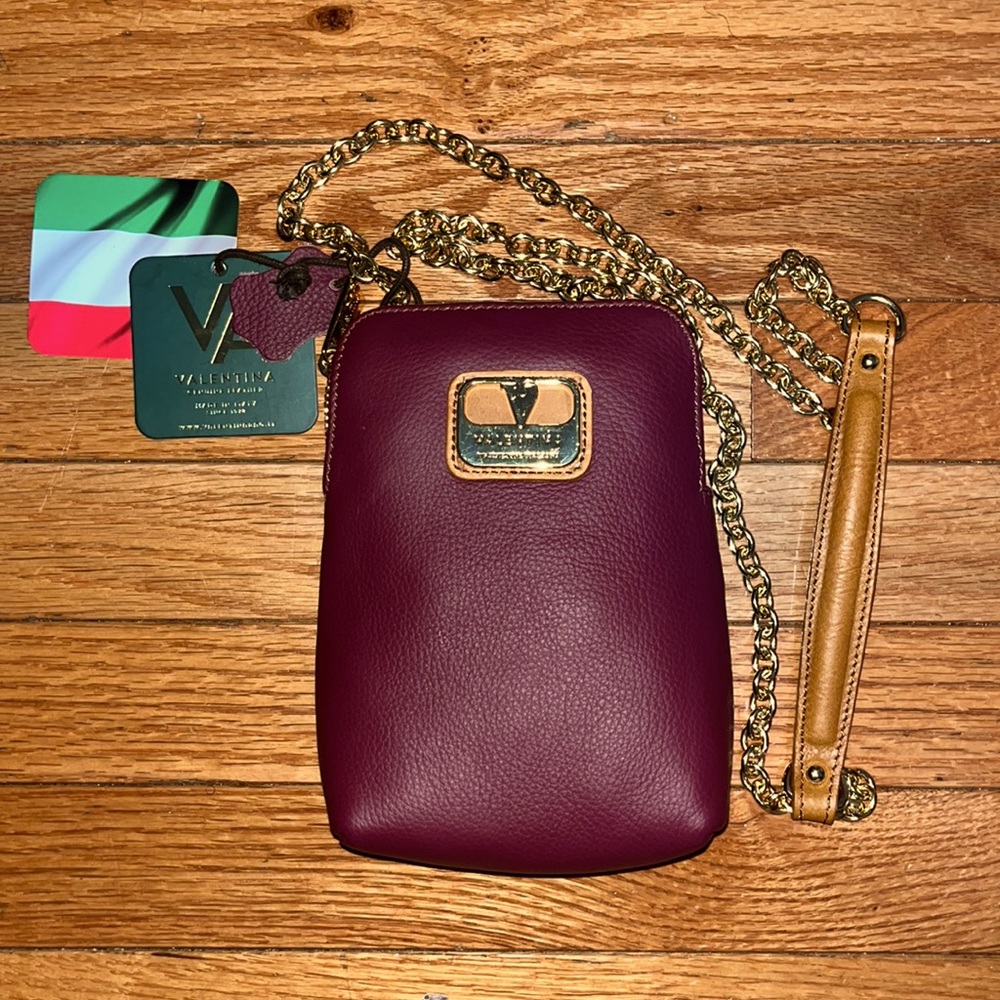 NWT Valentina Purple Genuine Italian Pebbled Leather crossbody/bag/phone/purse